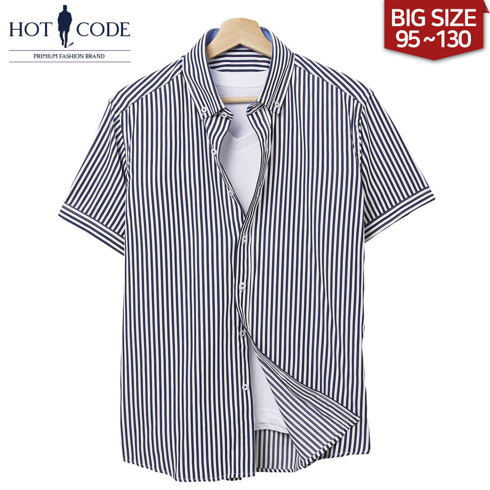 남자 여름 반팔 빅사이즈 스트라이프 셔츠, HC260 - 핫코드