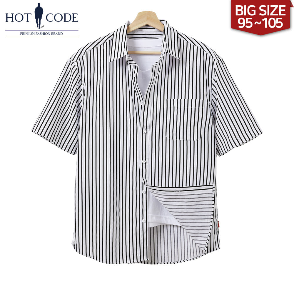 남자 여름 반팔 빅사이즈 스트라이프 셔츠, HC303 - 핫코드