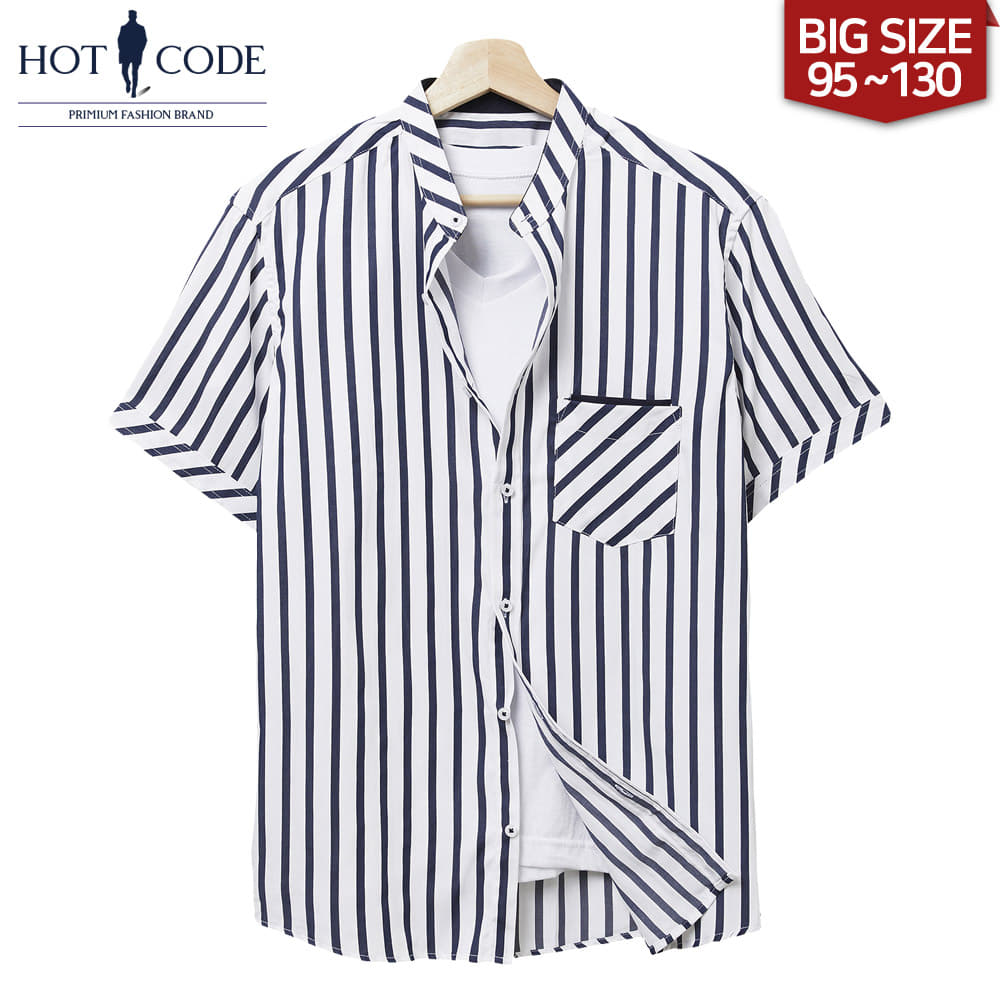 남자 여름 반팔 빅사이즈 블루 스트라이프 셔츠, HC286 - 핫코드