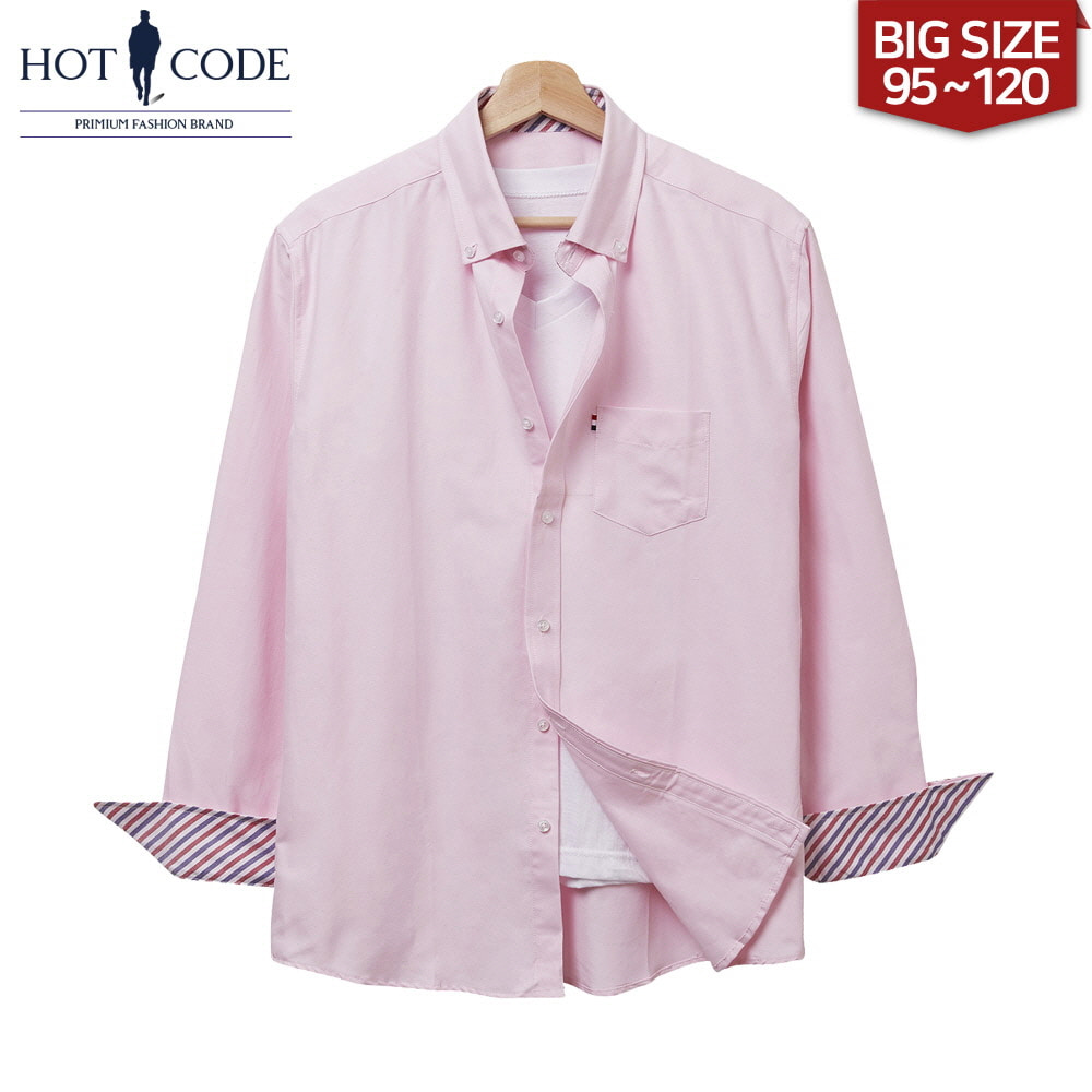 남자 빅사이즈 핑크 옥스포드 셔츠, HC109 - 핫코드