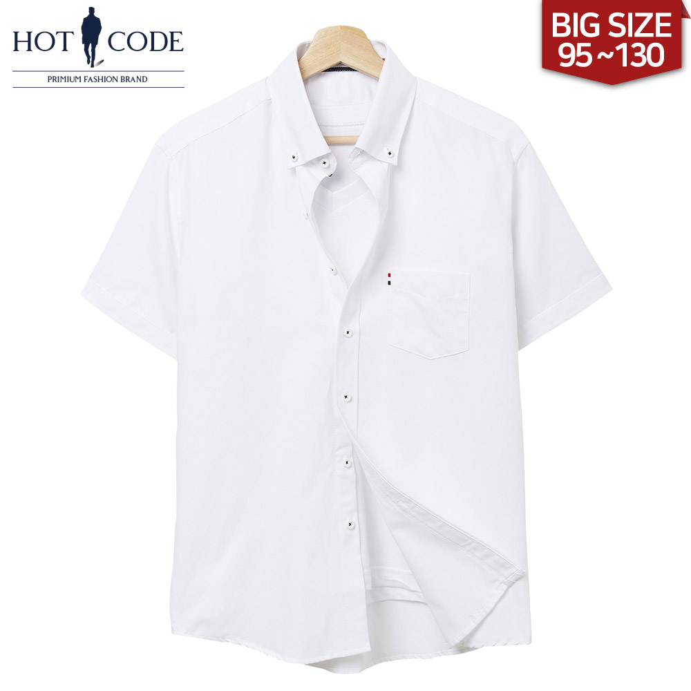 남자 여름 반팔 빅사이즈 화이트 옥스포드 셔츠, HC277 - 핫코드