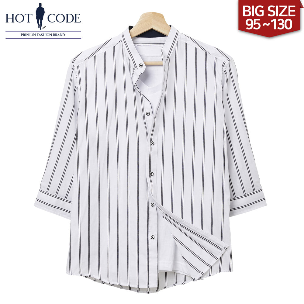 남자 여름 반팔 빅사이즈 스트라이프 7부 셔츠, HC367 - 핫코드